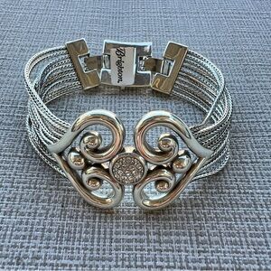 Rare BRIGHTON Alcazar Swing Bracelet Double Heart Pave Silver Chain Bracelet 67g